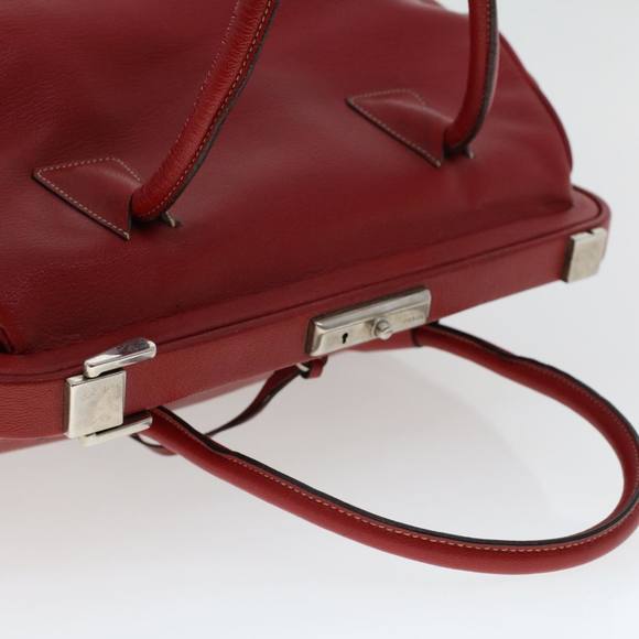 PRADA Clasp Hand Bag Leather Red Auth bs5891 - Picture 6 of 16